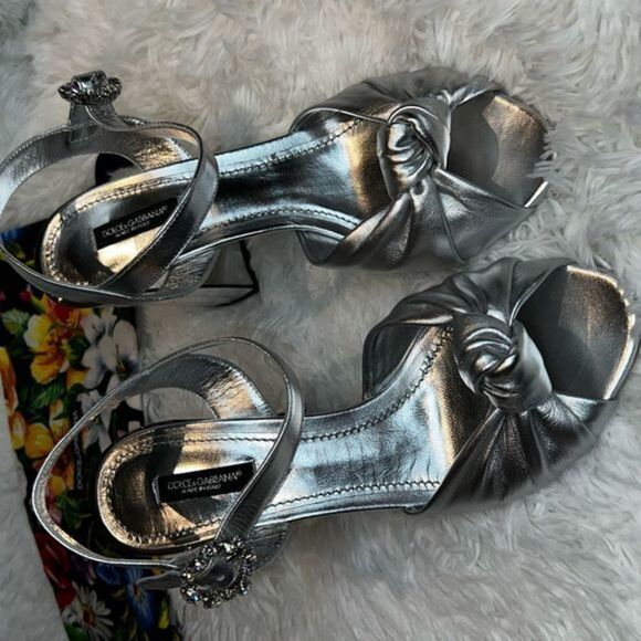 DOLCE & GABBANA Mirrored Heel fancy Wedding heeled sandal silver Shoe - Picture 2 of 7